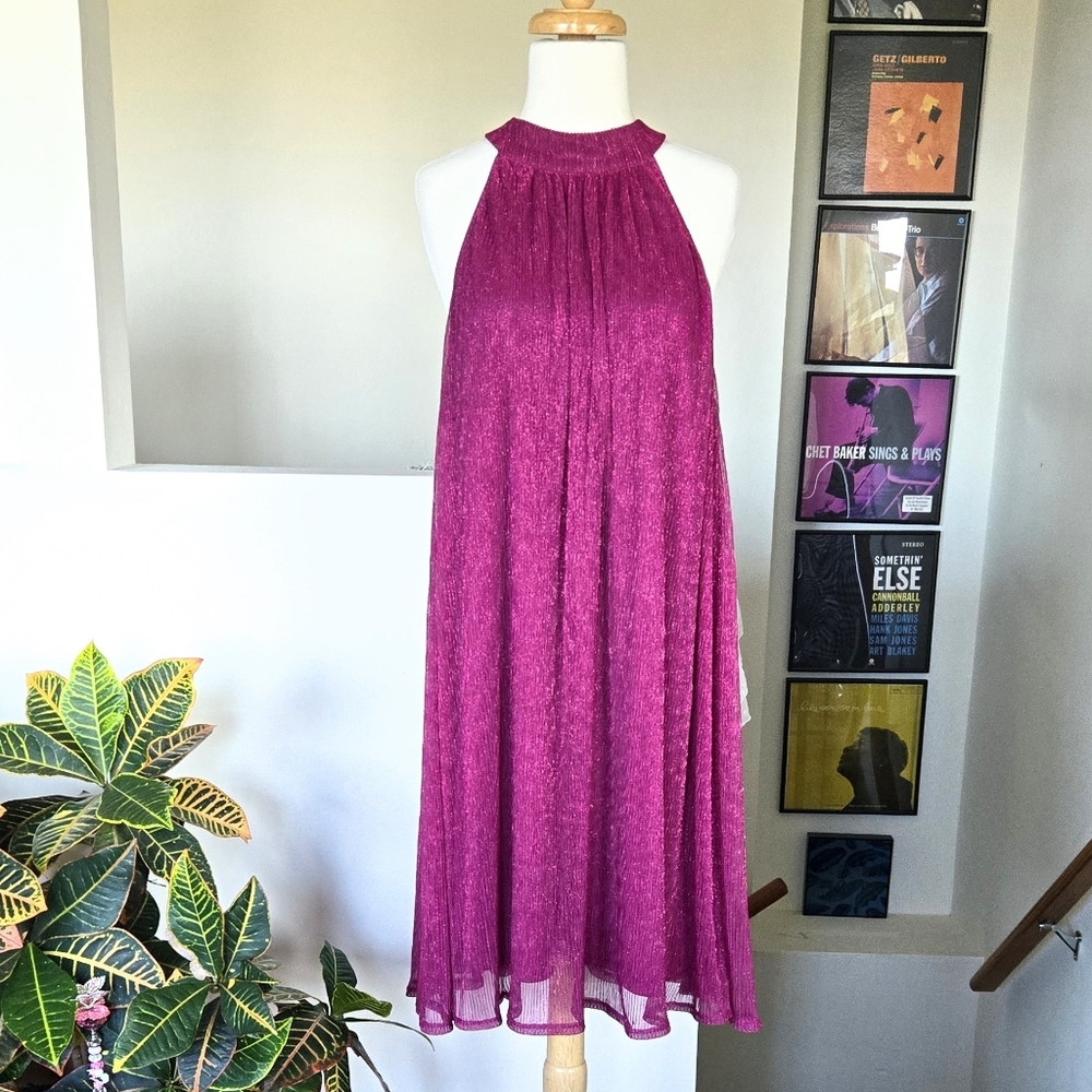 NINE WEST Berry Pink Mockneck Swing Trapeze Mini Dress XXL Cocktail Dressy - Picture 4 of 11